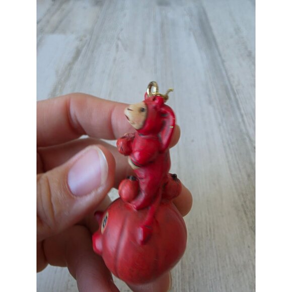 Dept 56 polliwoggs mini double rabbit ornament pumpkin jack-o'-lantern Halloween - Picture 2 of 7